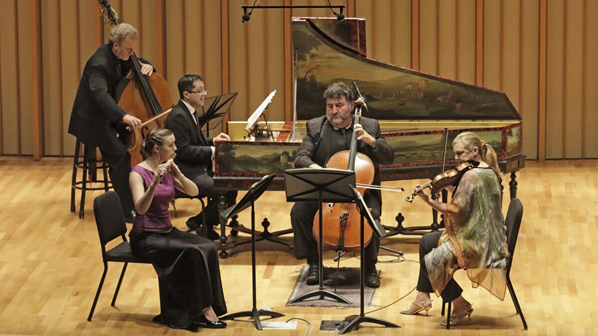 Harpsichordist Mahan Esfahani with members of the Los Angeles Chamber Orchestra perform Telemann's Paris Quartet #7 in the Baroque Conversations series.