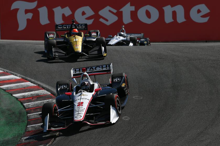 MONTEREY, CALIFORNIA - SEPTEMBER 22: Josef Newgarden #2 of United States and Hitachi Team Penske Chevrolet races during the NTT IndyCar Series Firestone Grand Prix of Monterey at WeatherTech Raceway Laguna Seca on September 22, 2019 in Monterey, California. (Photo by Robert Reiners/Getty Images)