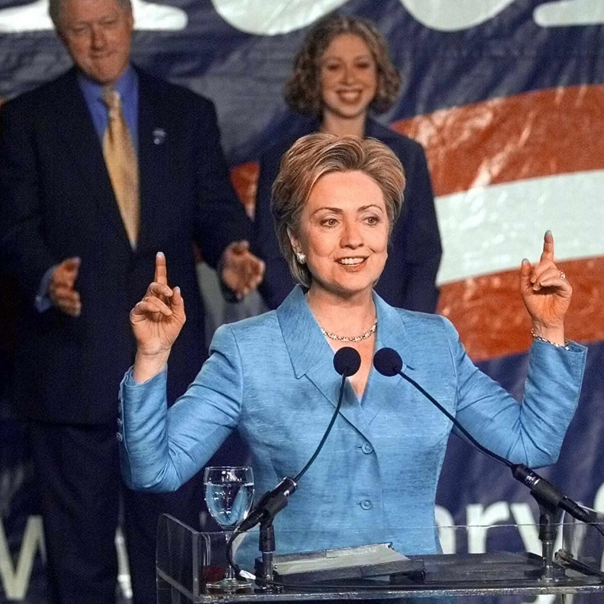 Hillary Rodham Clinton speaks at her victory party in November 2000.