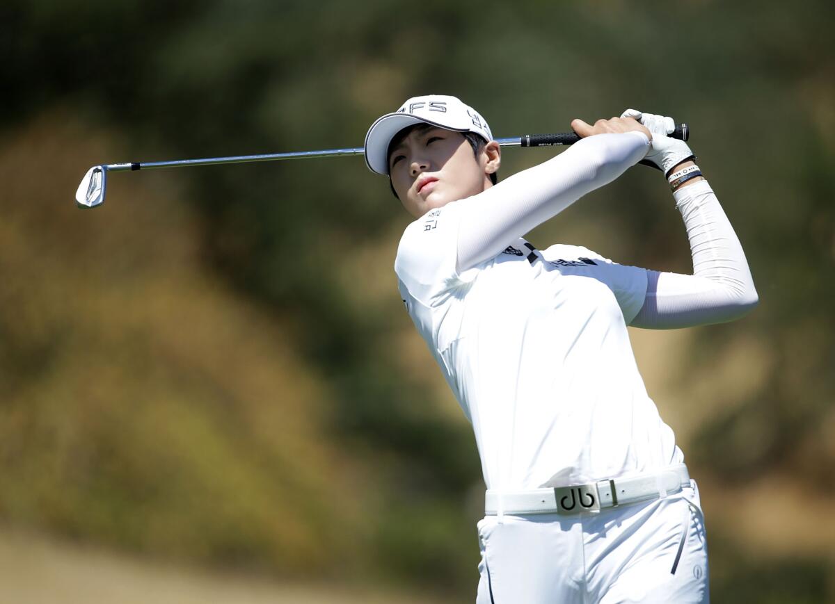 Sung Hyun Park hits a tee shot on the 12th hole during the second round of the U.S. Women's Openon July 8.