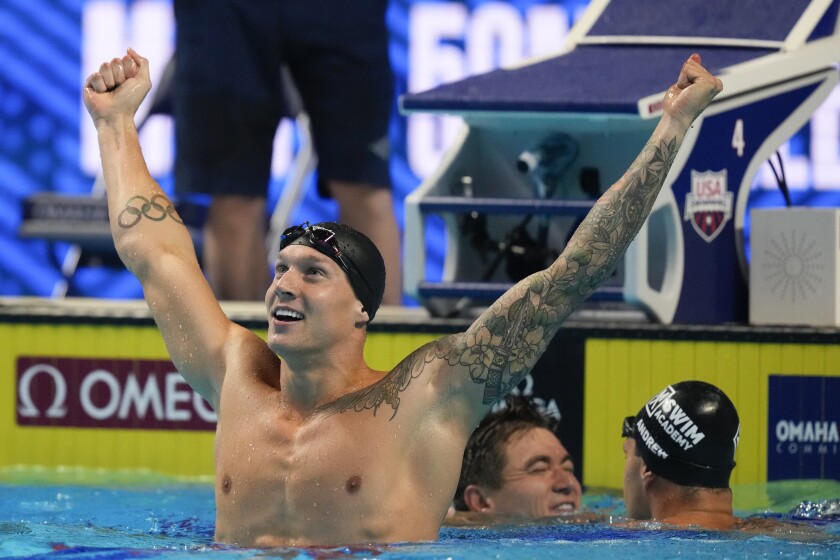 Caeleb Dressel reacts after winning the men's 50-meter freestyle at the U.S. Olympic Swim Trials on June 20.