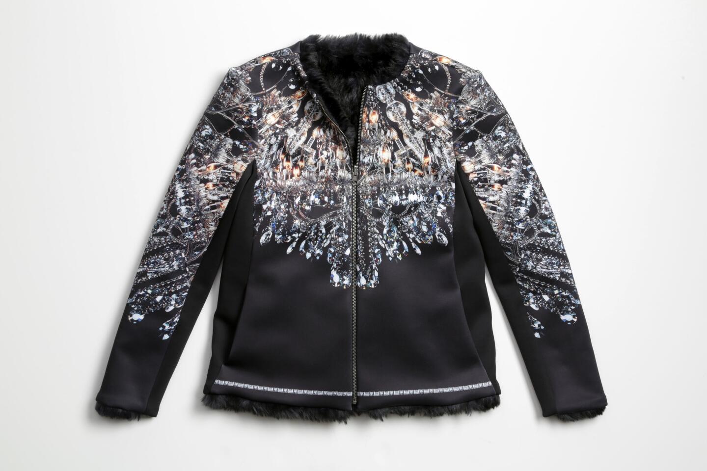 Clover Canyon Chandelier print jacket, faux fur (reversible), priced at $594 at Saks Fifth Avenue.