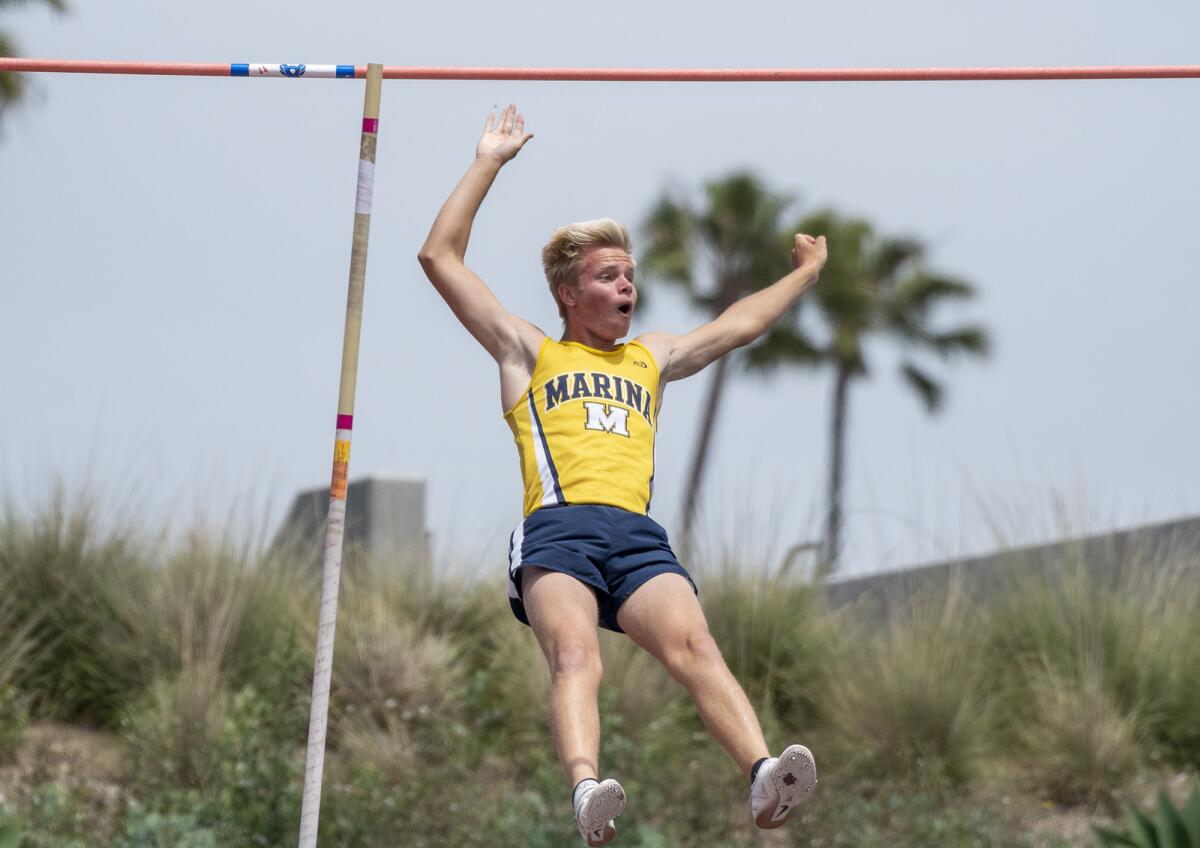Marina's Skyler Magula competes in the pole vault during the CIF Southern Section Masters Meet at El Camino College on May 18.