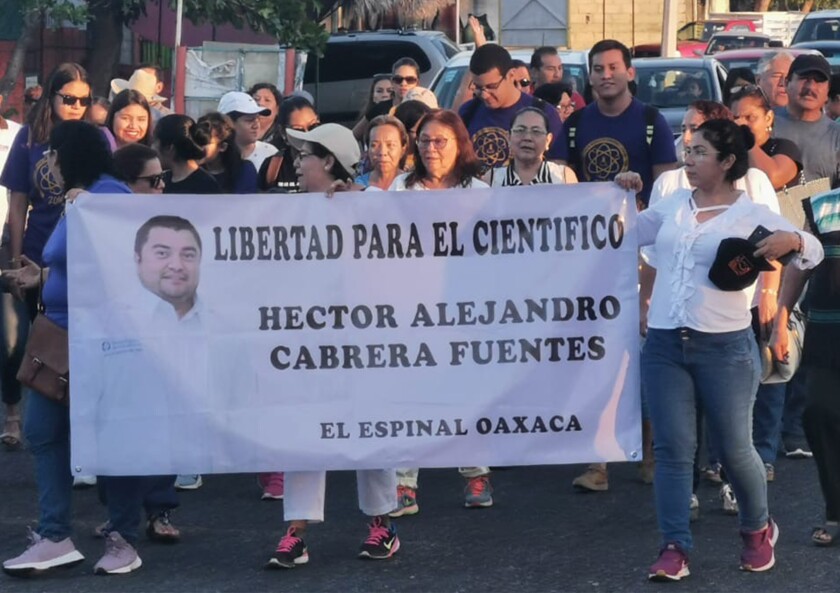 Residents of El Espinal, Oaxaca, march in solidarity with scientist charged in U.S.