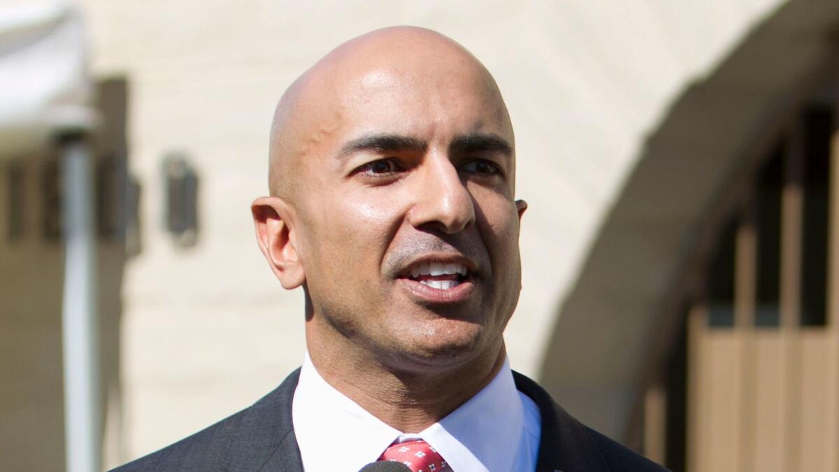 Neel Kashkari, president of the Federal Reserve Bank of Minneapolis, gives a speech in Sacramento while running for California governor in 2014.