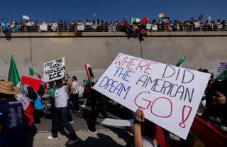Thousands of protesters gathered downtown to demonstrate for immigration rights.