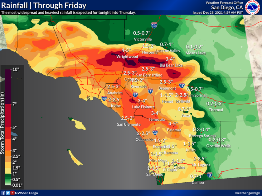 Mapa de lluvia en el condado de San Diego