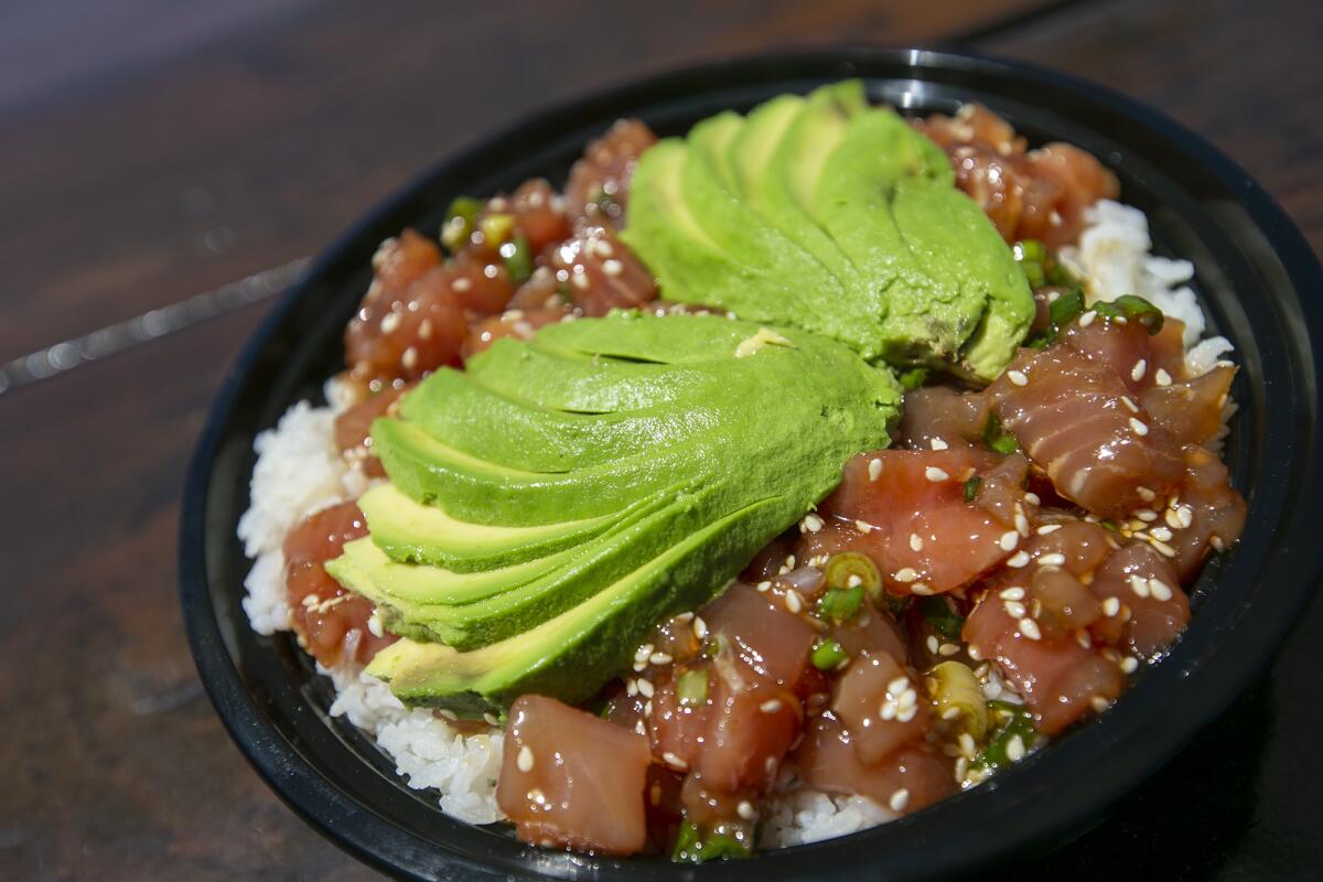A poke bowl is one of the many items on the menu at the Huntington Beach House.