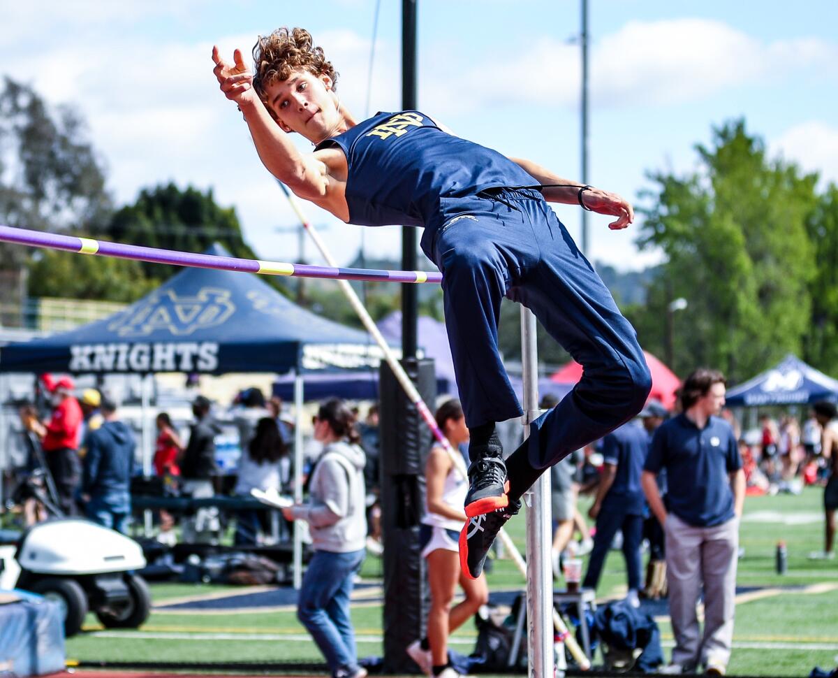 Sophomore JJ Harel of Sherman Oaks Notre Dame set a school record at the Mission League finals in the high jump.