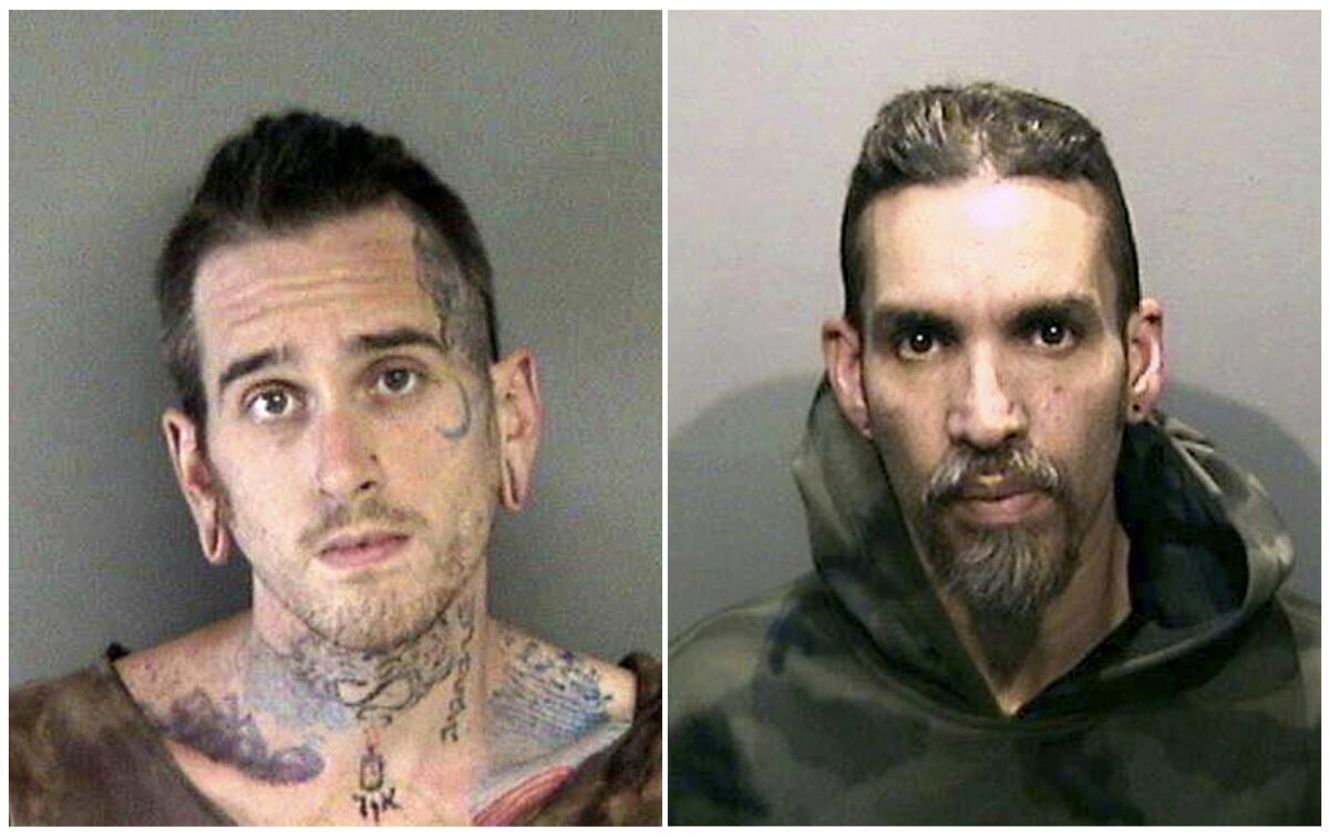 Max Harris, left, and Derick Almena were charged with 36 counts of involuntary manslaughter in the 2016 Ghost Ship fire.