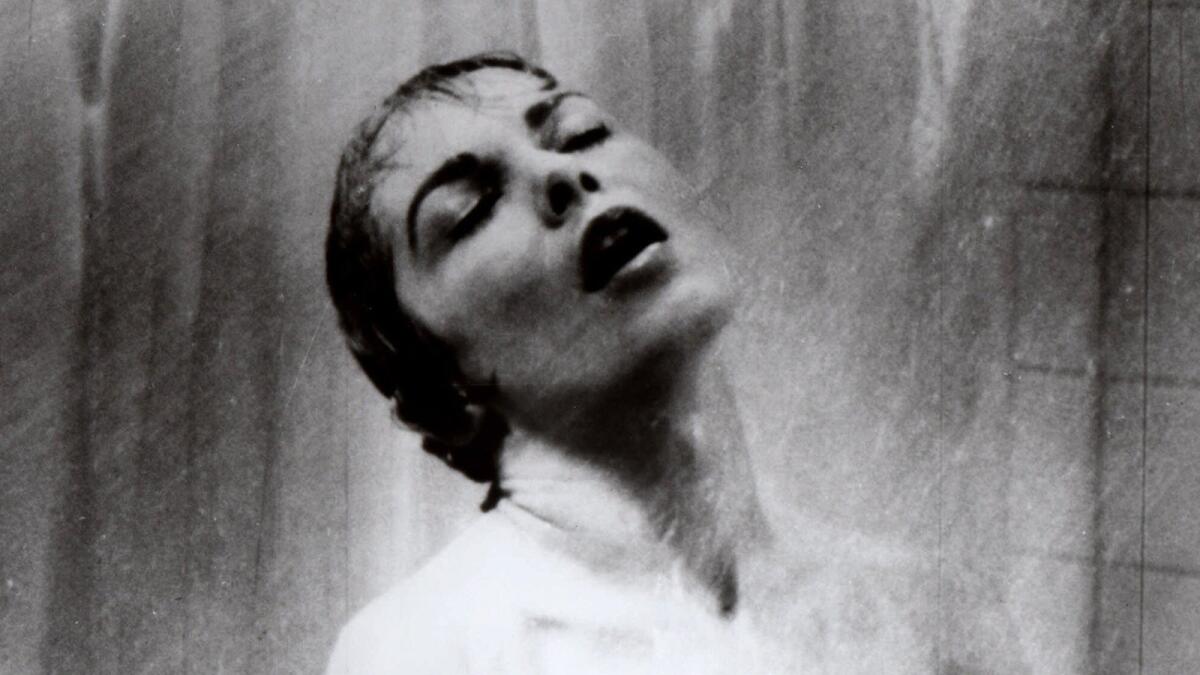 Actress Janet Leigh in the famous shower scene in Alfred Hitchcock's classic thriller "Psycho."