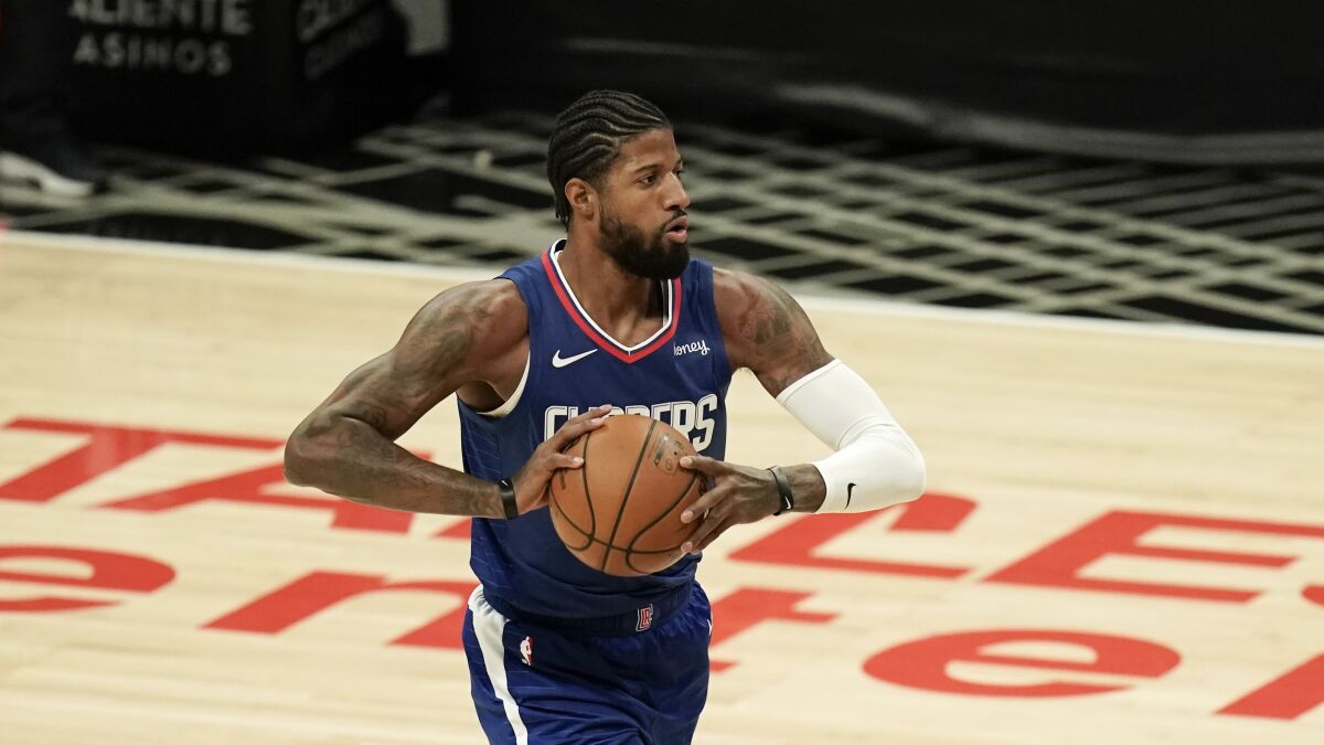 Clippers forward Paul George is averaging 25.1 points, 5.7 rebounds and 5.1 assists this season.