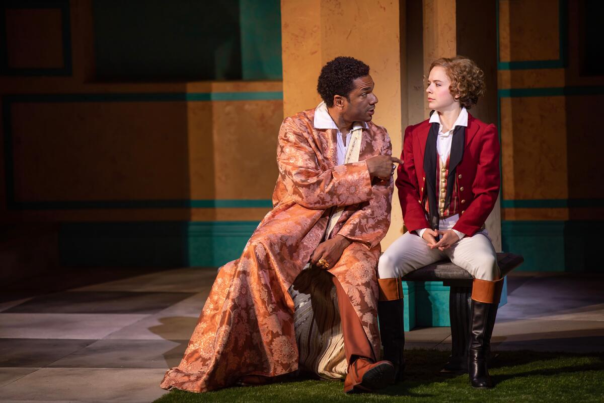 Biko Eisen-Martin and Naian González Norvind in the Old Globe's "Twelfth Night."