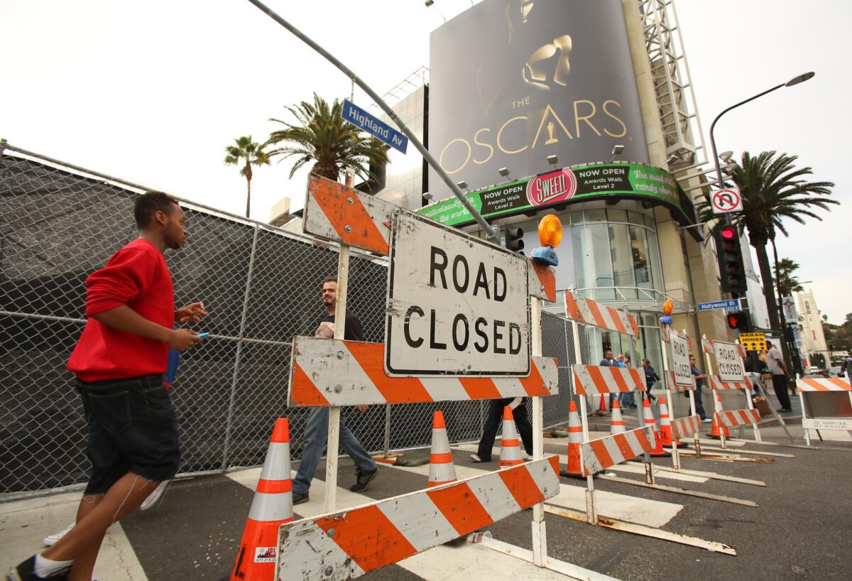 Hollywood Boulevard will be closed at Highland Avenue to accommodate the red carpet outside the Dolby Theater, which holds the annual Academy Awards show on Feb. 22.