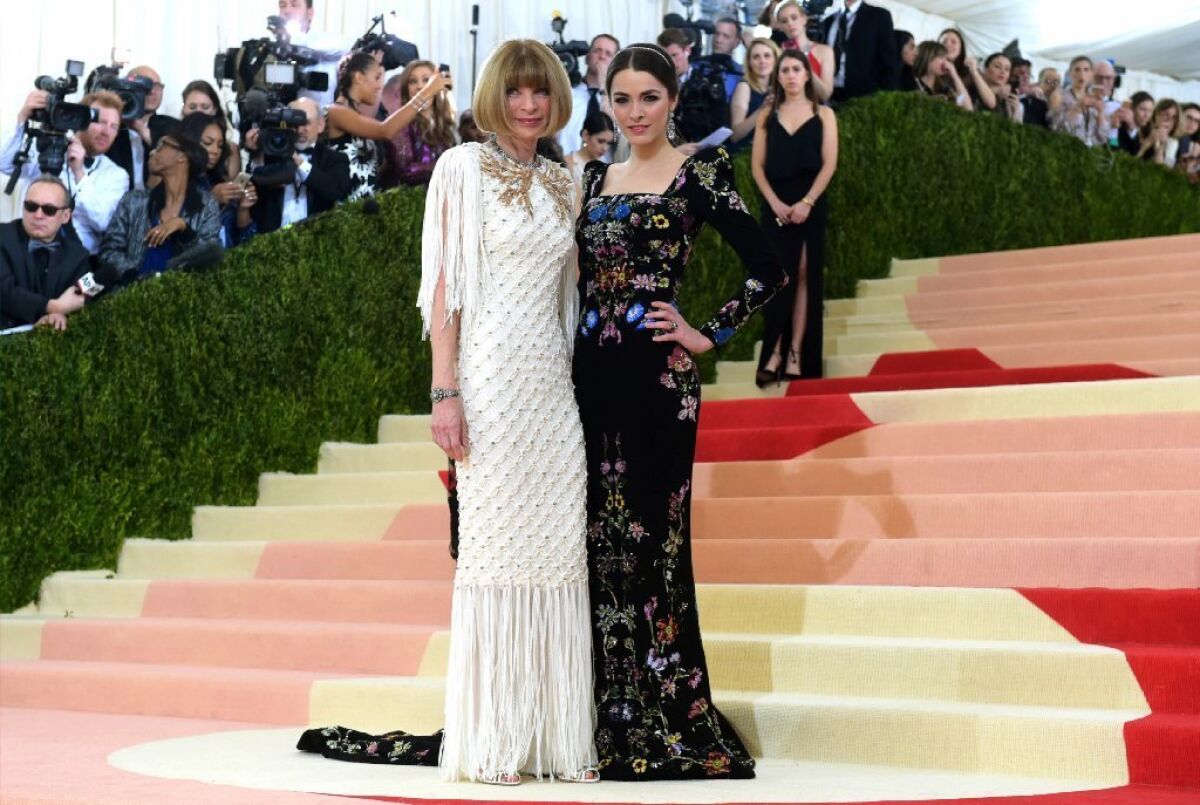 Anna Wintour, left, and daughter Bee Shaffer arrive at The Metropolitan Museum of Art Costume Institute Benefit Gala, celebrating the opening of "Manus x Machina: Fashion in an Age of Technology" on May 2 in New York.