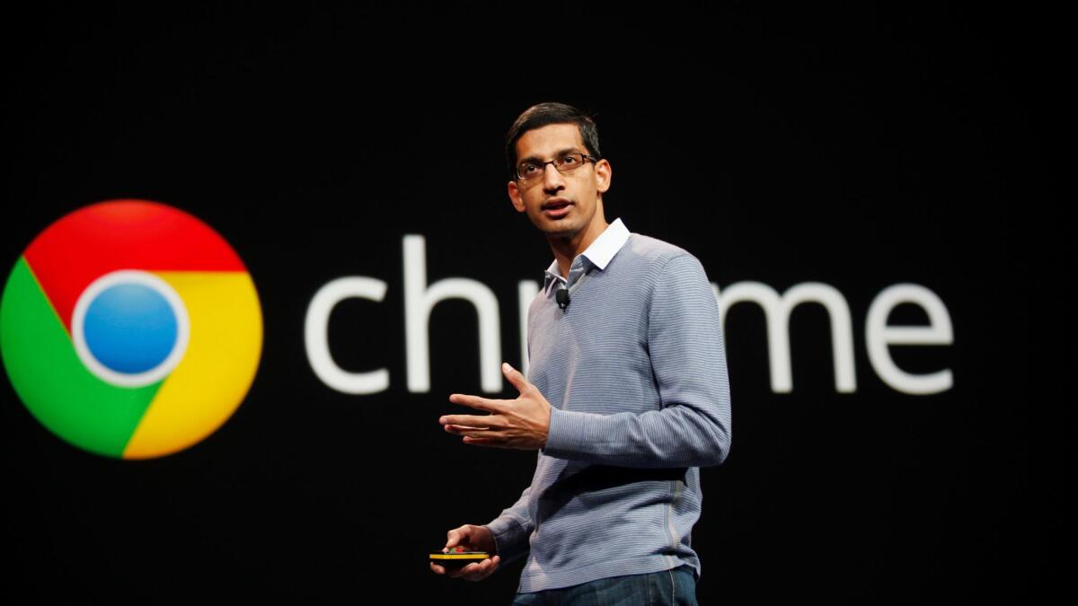 Chief Executive Sundar Pichai at Google's annual developer conference in San Francisco on June 28, 2012.