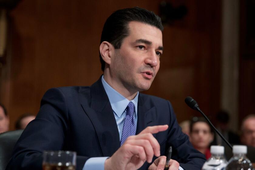 FILE - In this Wednesday, April 5, 2017, file photo, Dr. Scott Gottlieb speaks during his confirmation hearing before a Senate committee, in Washington, as President Donald Trump's nominee to head the Food and Drug Administration. On Monday, Oct. 2, 2017, FDA Commissioner Gottlieb said the administration is opening a new front in its efforts to reduce high drug prices by increasing competition, focusing on medicines so complex to make that they don't face generic competition promptly, if ever. (AP Photo/J. Scott Applewhite, File)