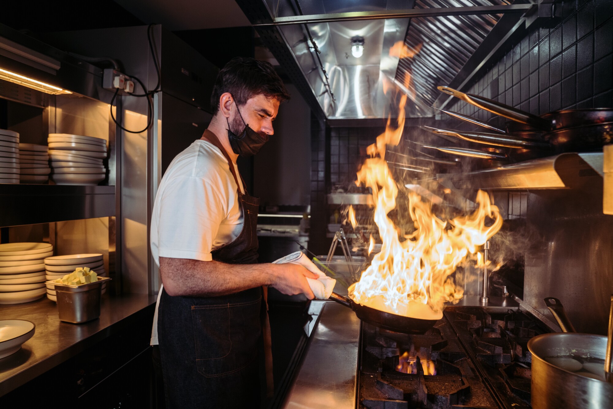 Head chef Fortis Kokoshi prepares celery root cappellacci at California Republic restaurant.