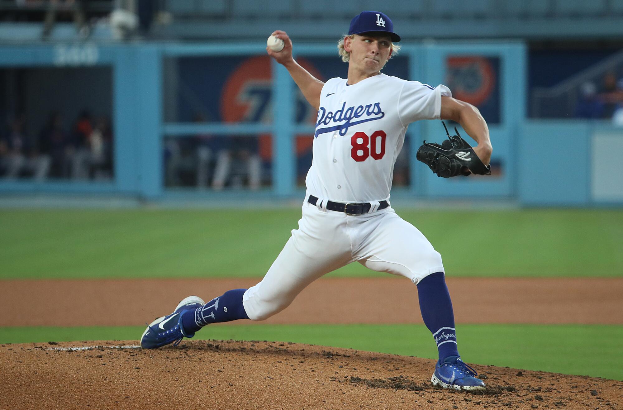 Dodgers pitcher Emmet Sheehan delivers against the Houston Astros in June.