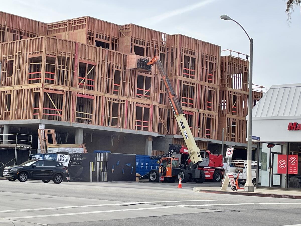 Apartments under construction on Wilshire Boulevard on L.A.'s Westside  last year.