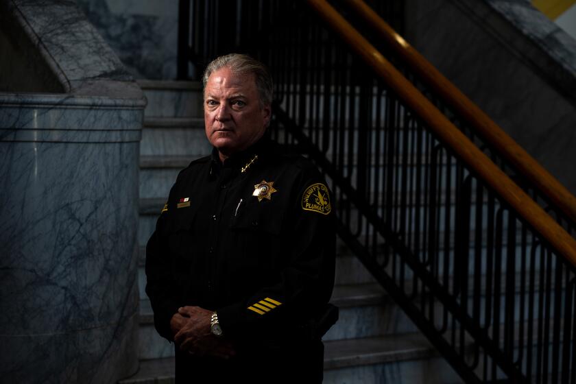 QUINCY, CALIF. - JULY 26: Plumas County Sheriff and Coroner Greg Hagwood poses for a portrait inside the Plumas County Courthouse on Friday, July 26, 2019 in Quincy, Calif. (Kent Nishimura / Los Angeles Times)