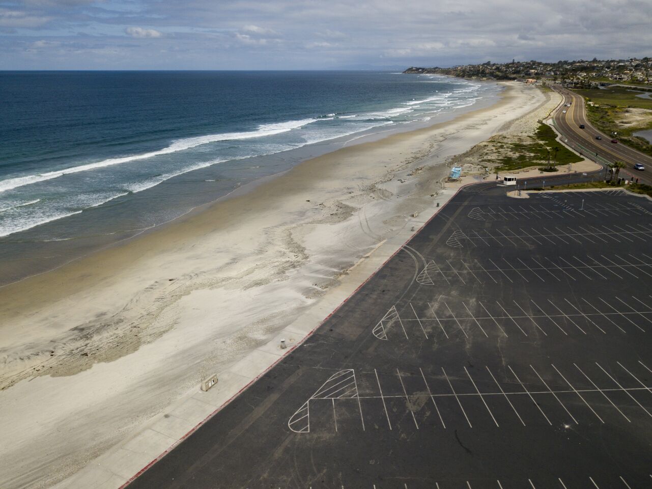 Seaside Reef in Cardiff State beach sits empty on April 5, 2020. All beaches in San Diego County have been closed due to COVID-19.