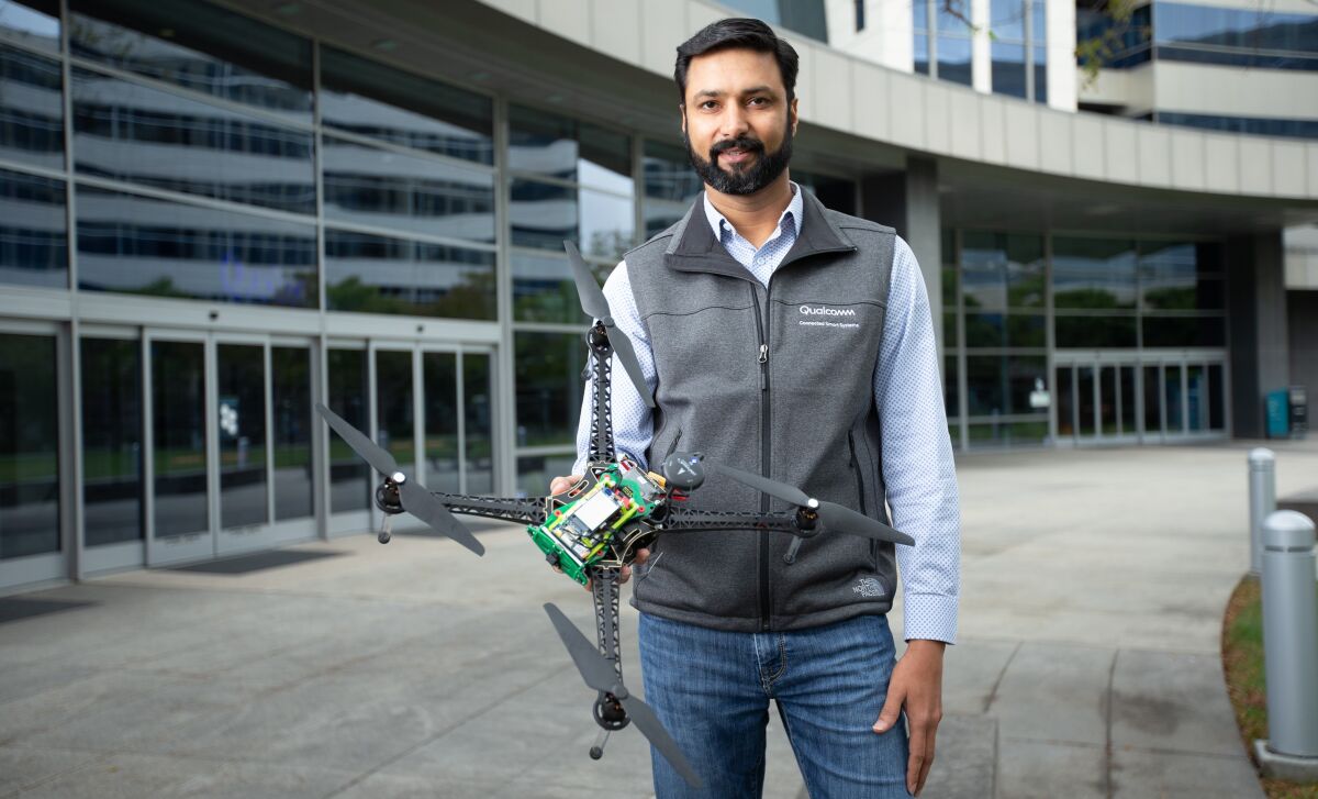 Qualcomm's Dev Singh with the company's drone reference design development kit