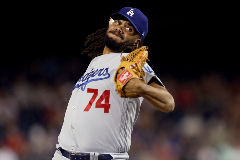 WASHINGTON, DC - JULY 26: Kenley Jansen #74 of the Los Angeles Dodgers pitches against the Washington Nationals at Nationals Park on Friday, July 26, 2019 in Washington, District of Columbia. (Photo by Rob Tringali/MLB Photos via Getty Images)