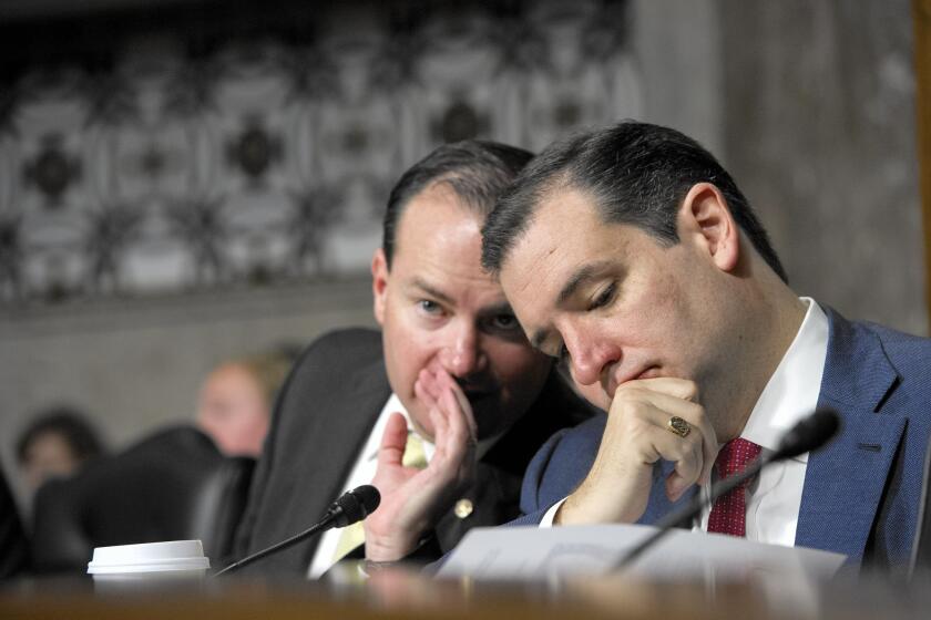 Look for Utah Sen. Mike Lee, left, to step out of Ted Cruz's shadow as a leader of Republicans' tea party wing.
