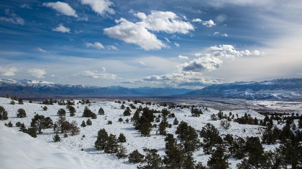 A winter scene from January near Bishop, Calif. Los Angeles officials are concerned that melting snow along the eastern Sierra Nevada could harm Department of Water and Power facilities.