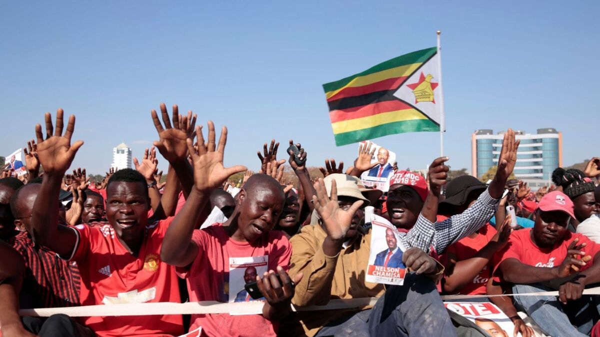 The Movement for Democratic Change party holds its final rally July 28 in Harare, Zimbabwe, two days before polls open.