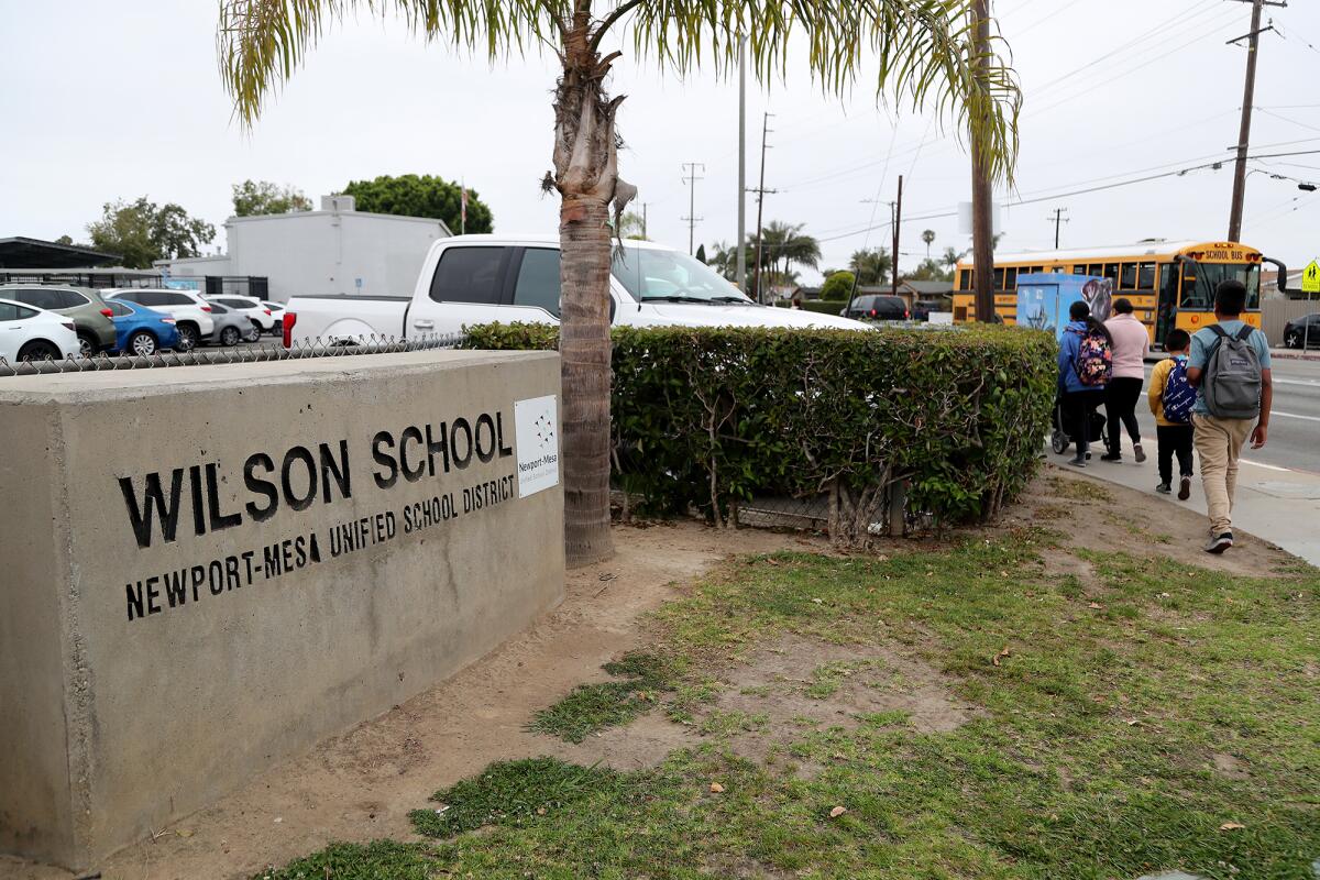 Students walk to class at Wilson Elementary School in Costa Mesa.