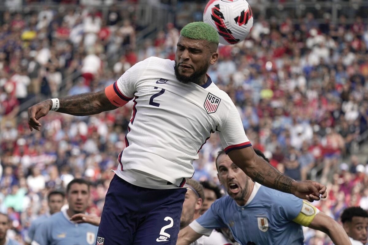 U.S. defender DeAndre Yedlin blocks a shot during the first half of an international friendly against Uruguay.