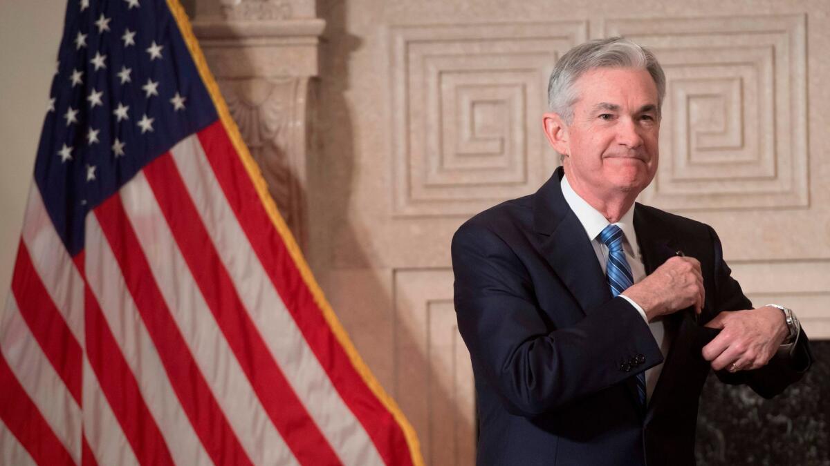 Jerome H. Powell arrives to takes the oath of office as chairman of the Federal Reserve in Washington on Feb. 5.