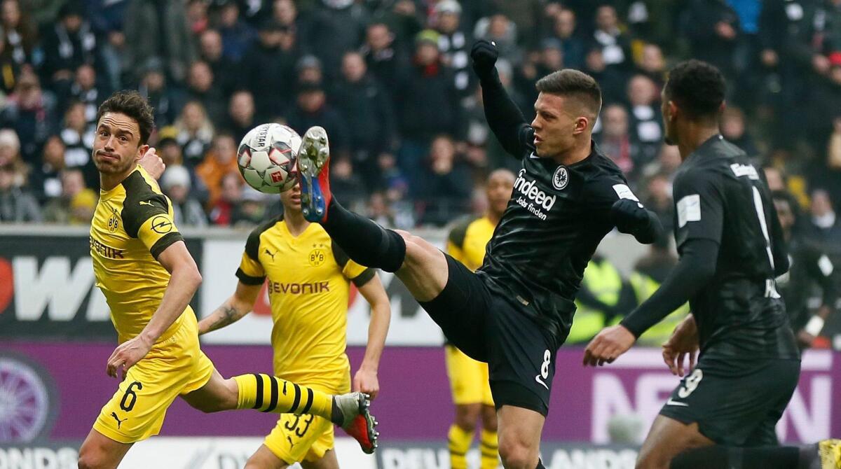 Frankfurt's Luka Jovic scores against Borussia Dortmund on Feb. 2.