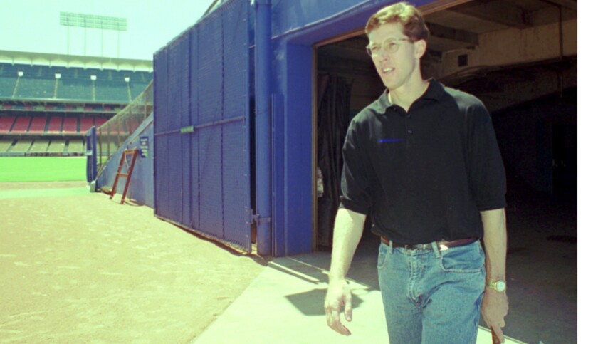 Orel Hershiser leaves the Dodger Stadium clubhouse on Aug. 12, 1994.