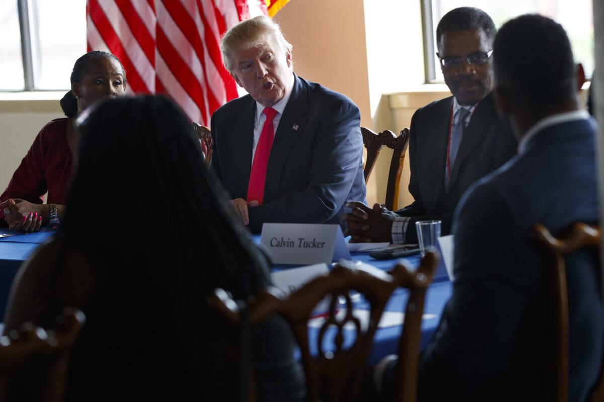 Donald Trump meets with African American business and civic leaders in Philadelphia in 2016.
