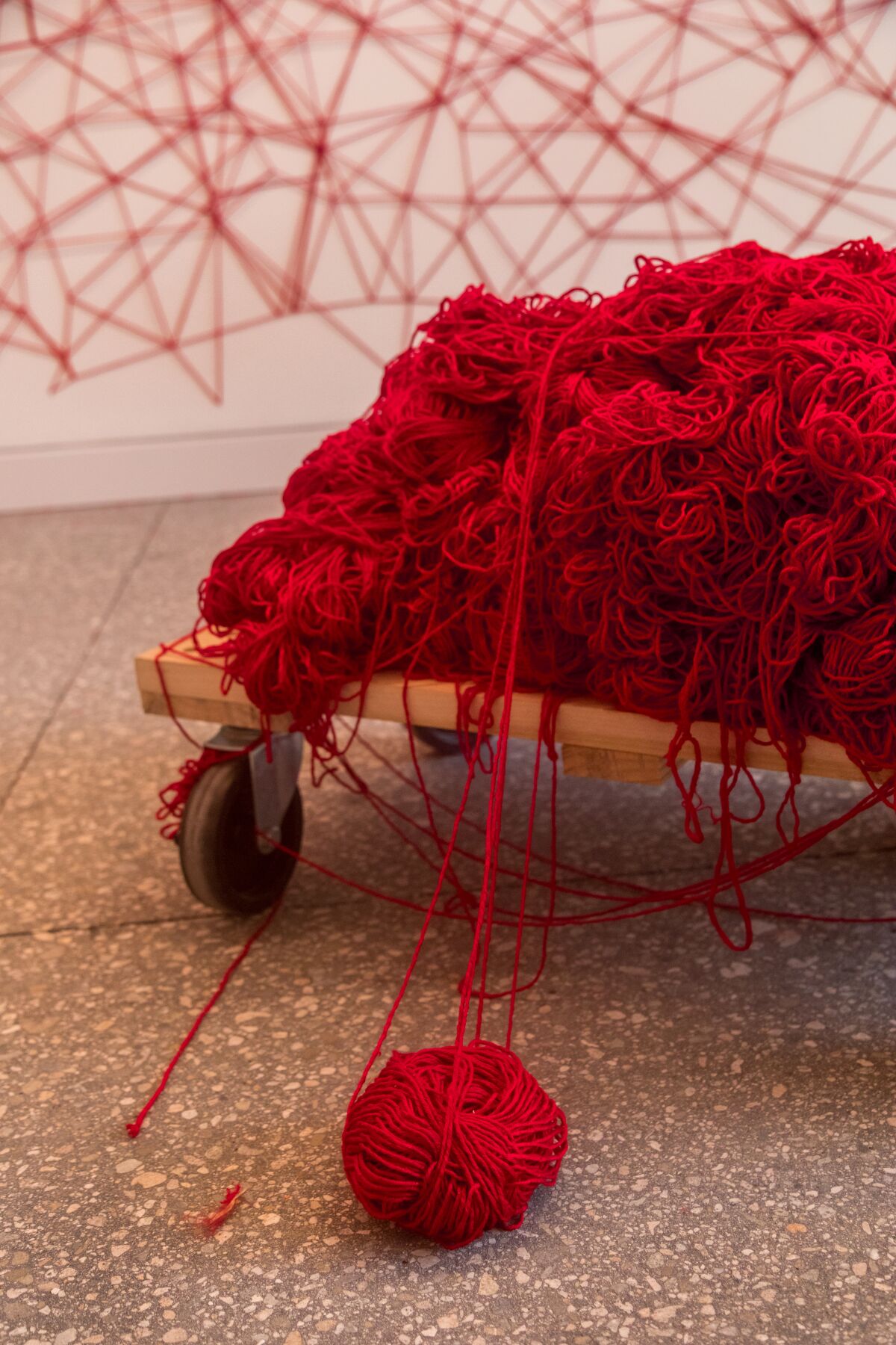 Yarn used by artist Chiharu Shiota for her large-scale installation, "The Network."