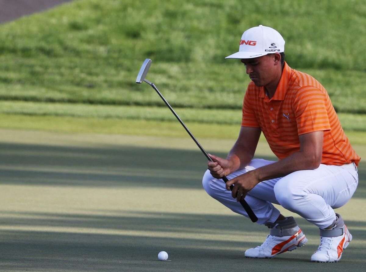 Rickie Fowler prepares to play a shot during the final round of the Abu Dhabi Championship on Jan. 24.