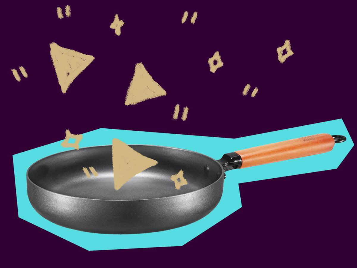 A photo illustration of a frying pan. 