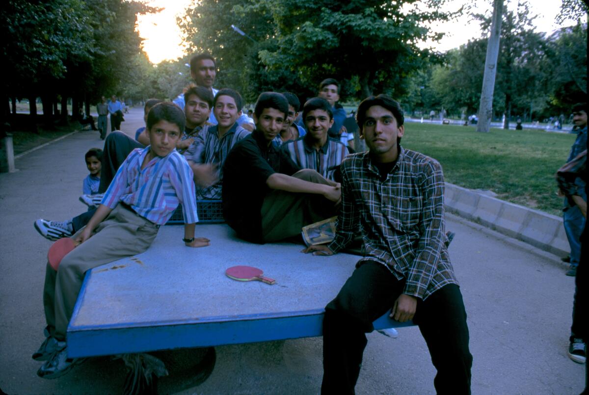 Ping-pong players in a park, Shiraz, Iran, 1998.