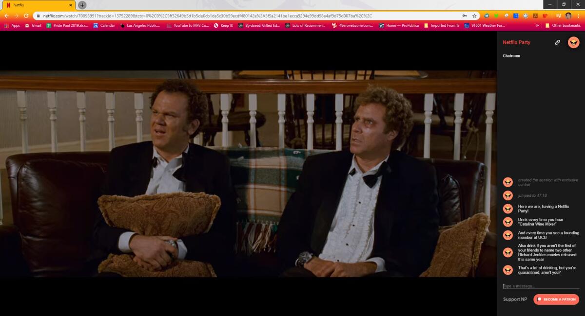 Screenshot of watching "Step Brothers" through a Netflix Party app.