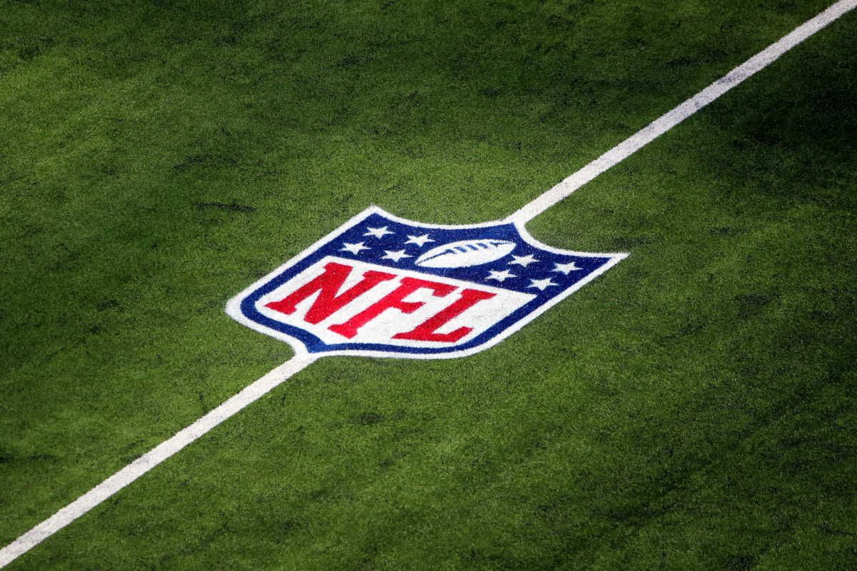 NFL logo on a the field before a game.