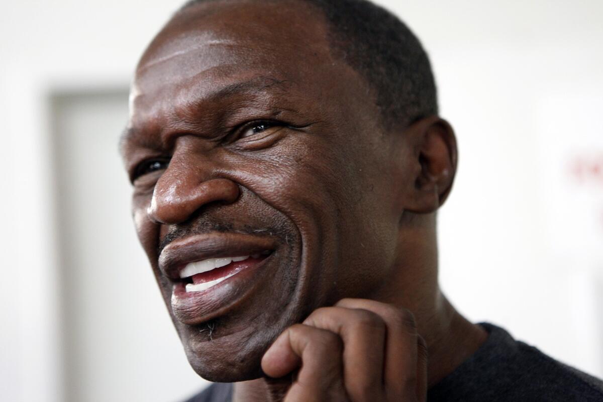 Floyd Mayweather Sr. watches his son, Floyd Mayweather Jr., train in Las Vegas in 2013.