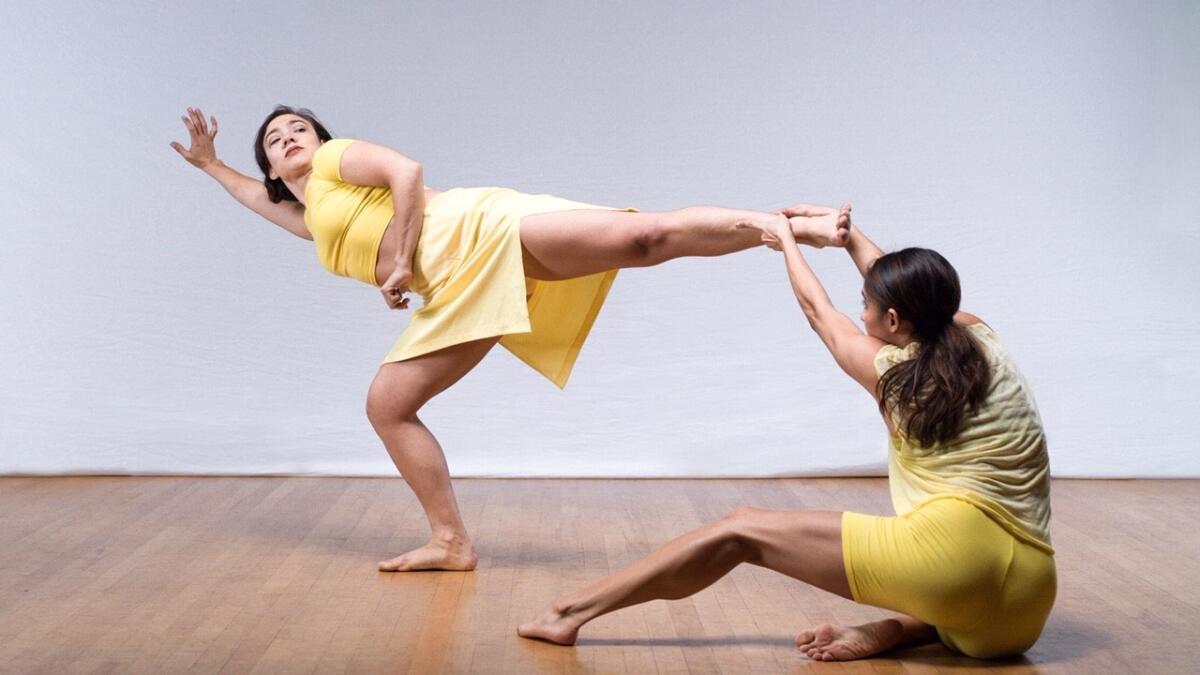 Two dancers, Emily Miller and Maria Jose Castillo, from the Encinitas-based dance company, LITVAKdance, perform during the piece, “Radiant,” created by Chuck Wilt of UNA Productions. LITVAKdance is scheduled to feature “Radiant” as well as a piece by UNA in shows at the Encinitas Library on March 7.