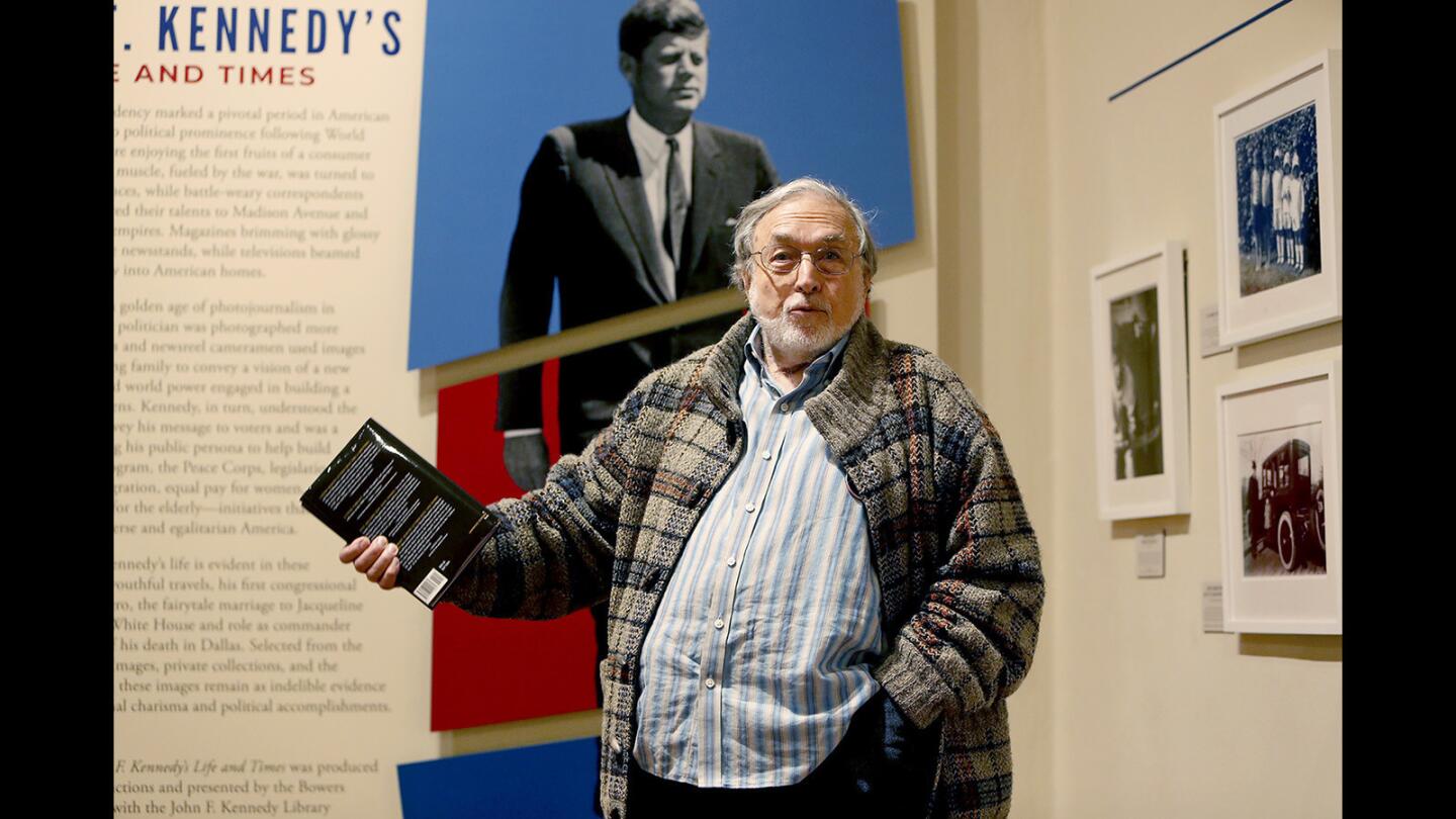 Lawrence Schiller, exhibition curator and filmmaker, speaks during a media preview of the exhibit for "American Visionary: John F. Kennedy’s Life and Times" at the Bowers Museum in Santa Ana on March 9.