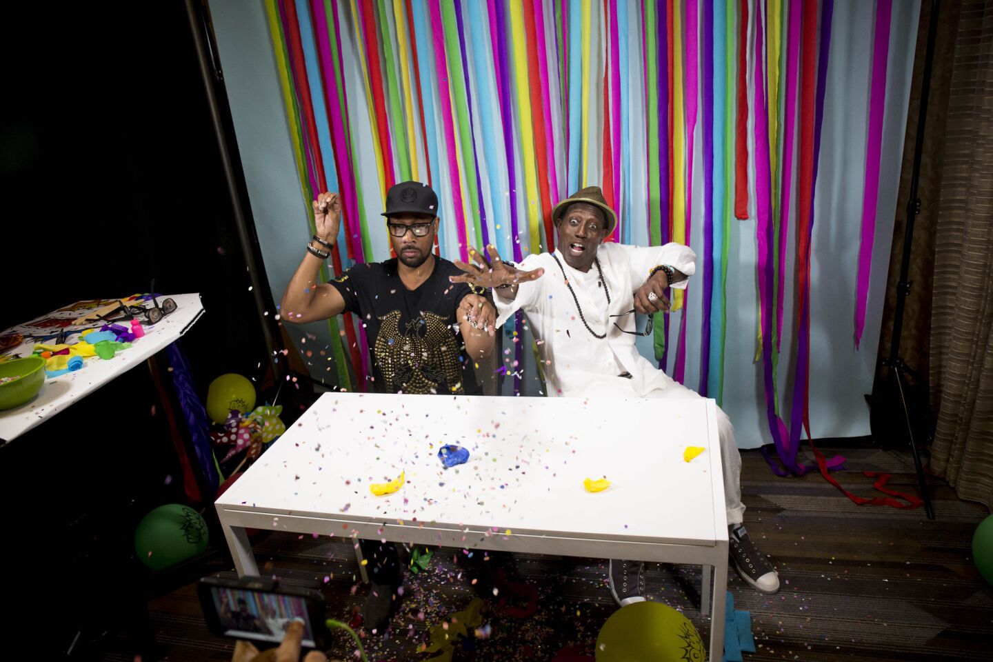 "Cut Throat City" director RZA, left, and star Wesley Snipes throw a mini-party.