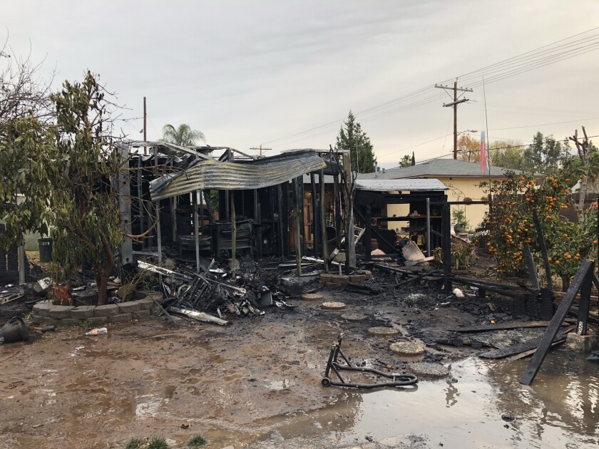 Three sheds in Escondido backyards, two of which were set up as workshops, were gutted by a fire early Thursday.