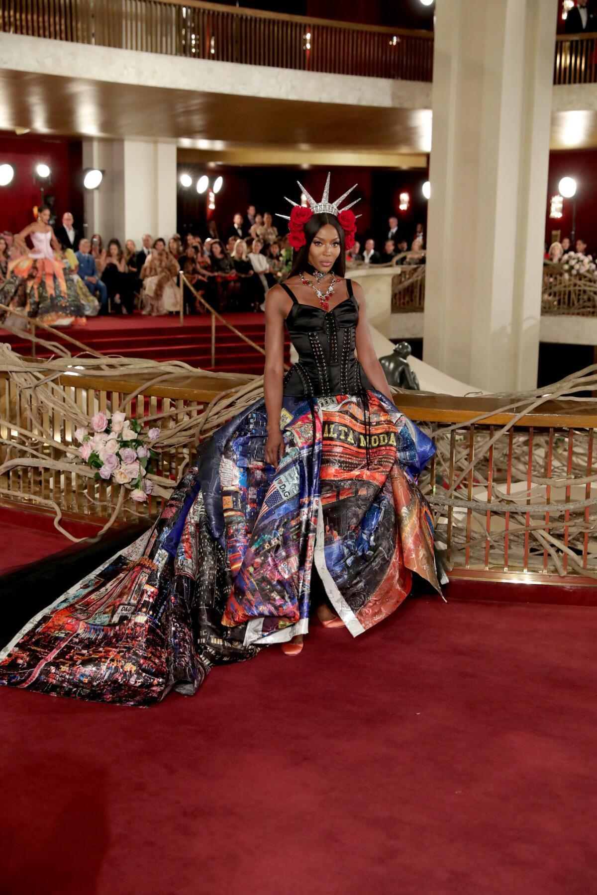 Naomi Campbell closes Dolce & Gabbana's Alta Moda show at the Metropolitan Opera in New York on April 8.