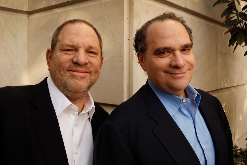 BEVERLY HILLS, CA FEBRUARY 24, 2012 -- Harvey and Bob Weinstein, (Left to Right) photographed at the Peninsula Hotel in Beverly Hills on Friday, February 24, 2012 before the upcoming 84th Academy Awards on Sunday. (Al Seib / Los Angeles Times)